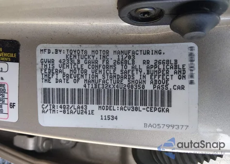 2004 Toyota Camry Xle from USA, damaged, VIN 4T1BE32KX4U290350